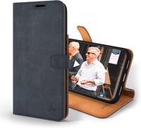 iPhone 14 Pro Max Tengerészkék Bőr Pénztárcatartó Tok Kártyatartóval és Állvánnyal 1