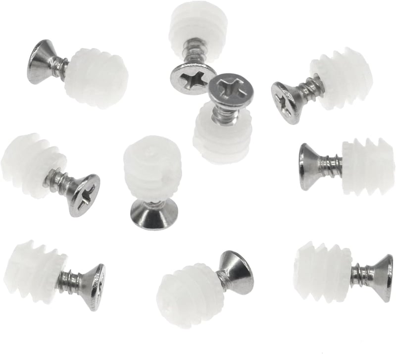 DDHOMIN 100 db Műanyag Zsanér Tipli Készlet Csavarokkal - Ajtózsanér Javító Dübel Szett Fehér Nylon Bővítő Tiplik M4x8 mm