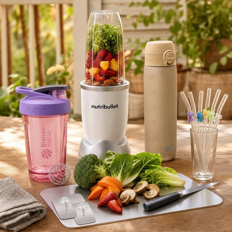 Smoothie paket: blender + shaker + daska za rezanje + boca + 6 staklenih slamki