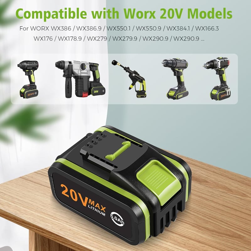 LabTEC 20V 5000mAh Akkumulátor Csomag (2db) - Worx WA3553 WA3760 WA3765 Kompatibilis Lítium-ion Pótakkumulátor Elektromos Szerszámokhoz