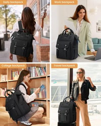 LOVEVOOK Nagy Kapacitású Női Laptop Hátizsák 17 Colos, Vízálló Utazó Táska Adatkábel Tartóval, Elegáns Iskolai Munkához Egyetemre Fekete 2