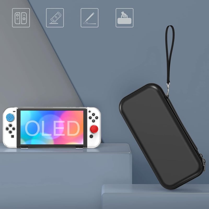Nintendo Switch OLED védőtok és kiegészítő szett, átlátszó dokkolható tokkal