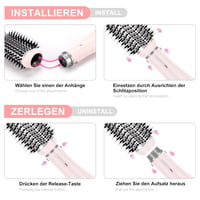 Parwin Pro Beauty 4 az 1-ben Hajszárító Készlet - Ionos Hajformázó Kefe 4 Tartozékkal Szárításhoz, Egyenesítéshez és Dúsításhoz - 1000W, Róz 7
