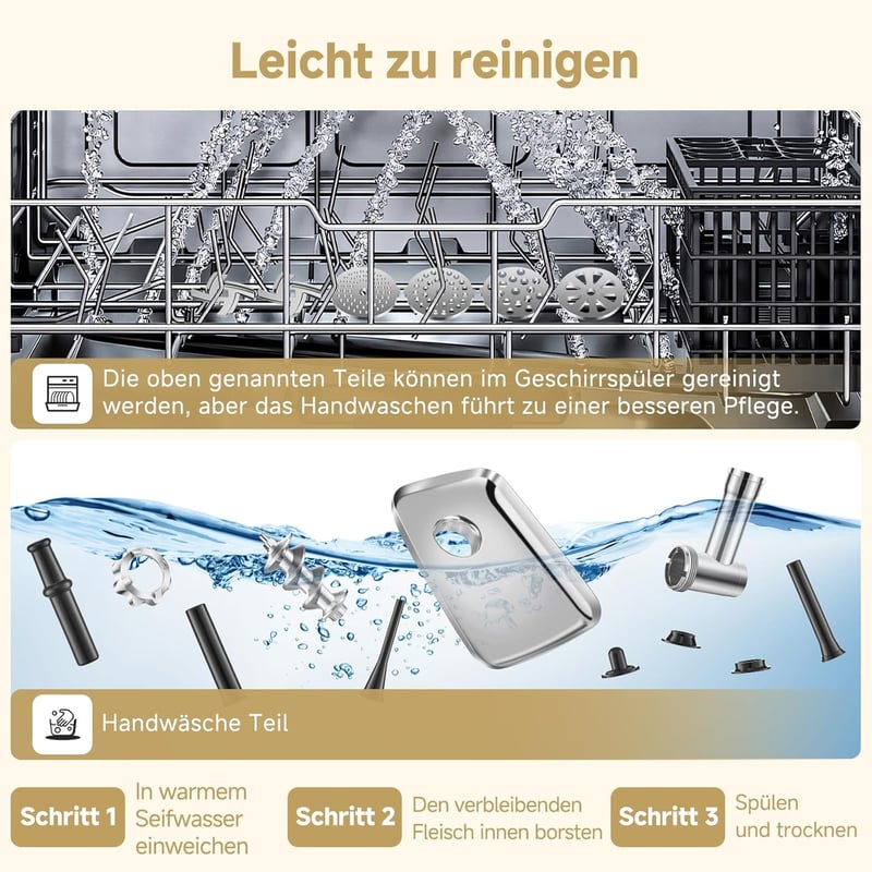 AAOBOSI 3000W 3-in-1 Elektromos Húsdaráló - Rozsdamentes Acél Húsőrlő 4 Tárcsával, Kockázó és Kolbásztöltő Funkcióval