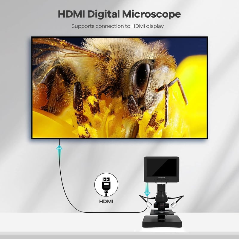 Andonstar AD246S-P HDMI Digitális Mikroszkóp 7" Képernyővel, 4000x Nagyítás, 2160P UHD Videófelvétel, Érmevizsgáló és Biológiai Készlet Feln