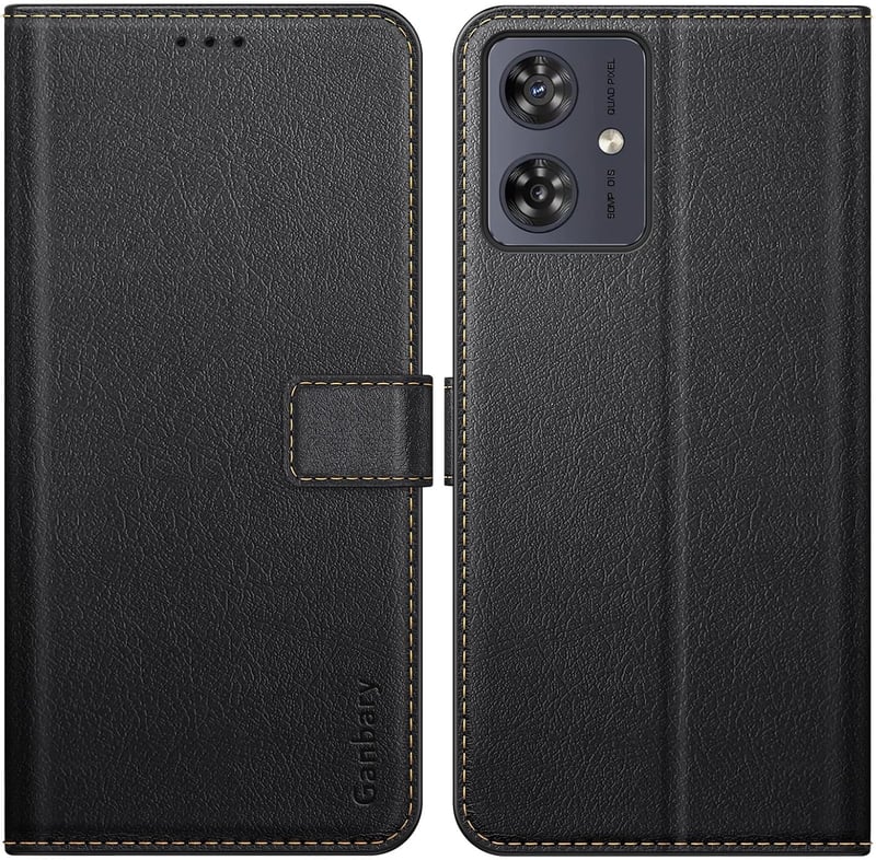 Husă tip carte din piele premium neagră cu suport pentru carduri pentru Motorola Moto G54/G64 5G
