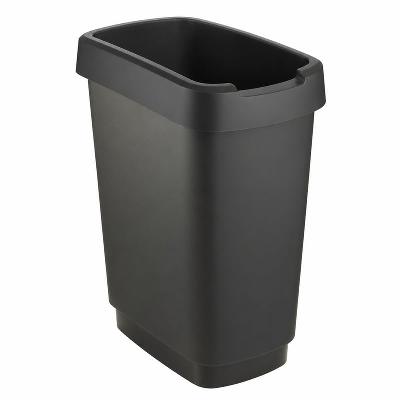 Kuchynský odpadkový kôš Rotho Salsa s vekom, 25 litrov, čierny plast — Výkyvné veko chýba (stav: pozri 2. obrázok)