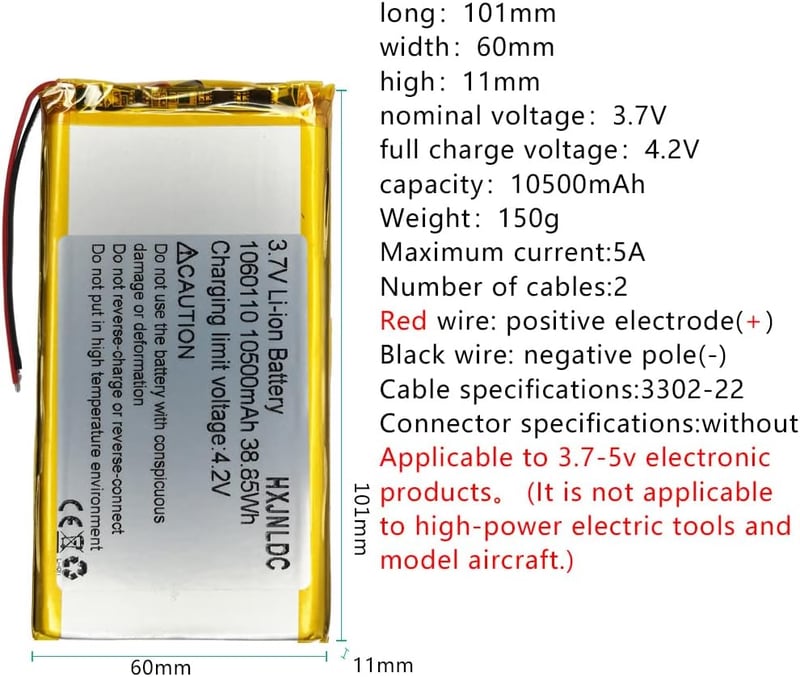 Nagy kapacitású 10500mAh Li-ion akkumulátor 3.7V GPS, LED, Bluetooth hangszóróhoz