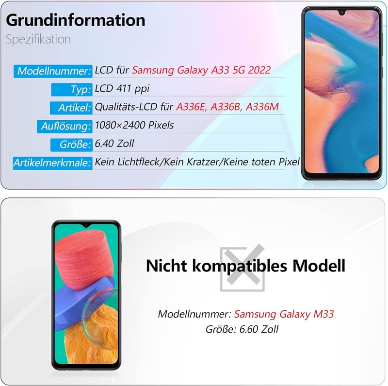 RongZy LCD Kijelző Samsung Galaxy A33 5G A336B Modellhez - Érintőképernyős Digitalizáló Csere Kerettel, Szerszámokkal (Fekete)