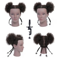 RUISIMEI Afro Gyakorló Babafej 100% Valódi Hajjal - Fodrász Oktatófej Afro-Amerikai Hajstílushoz, Fonáshoz, Asztali Rögzítővel 8