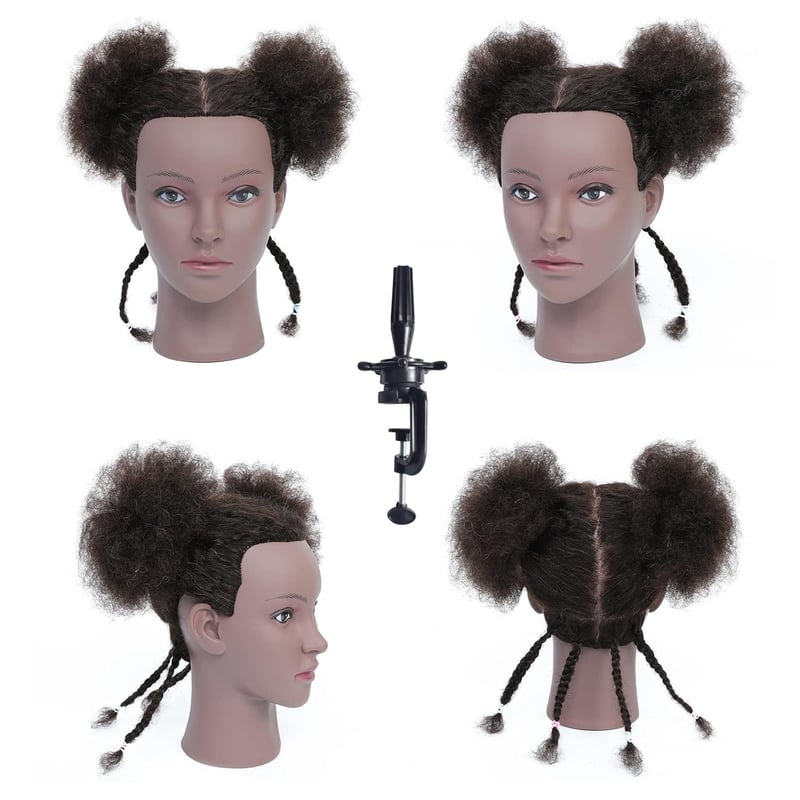 RUISIMEI Afro Gyakorló Babafej 100% Valódi Hajjal - Fodrász Oktatófej Afro-Amerikai Hajstílushoz, Fonáshoz, Asztali Rögzítővel
