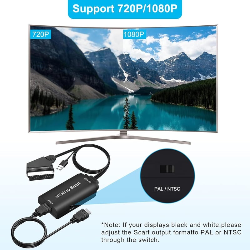 AMANKA HDMI-SCART Átalakító Adapter Full HD 1080P Videó-Audió Konverter HDMI és SCART Kábellel HDTV, STB, VHS, Xbox, PS3, Sky, DVD, Blu-ray 