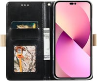 iPhone 14 Pro Csipkés Műbőr Pénztárcatok Masnis Kézszíjjal - Fekete 4
