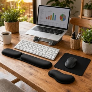 Pachet Ergonomic: mouse wireless + tastatură numerică + suport încheietură gel + mousepad