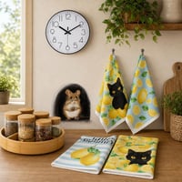 Kuchynský dekoratívny set: 5x nálepka + 4x utierka + 20cm hodiny + bambusový stojan na korenie 1