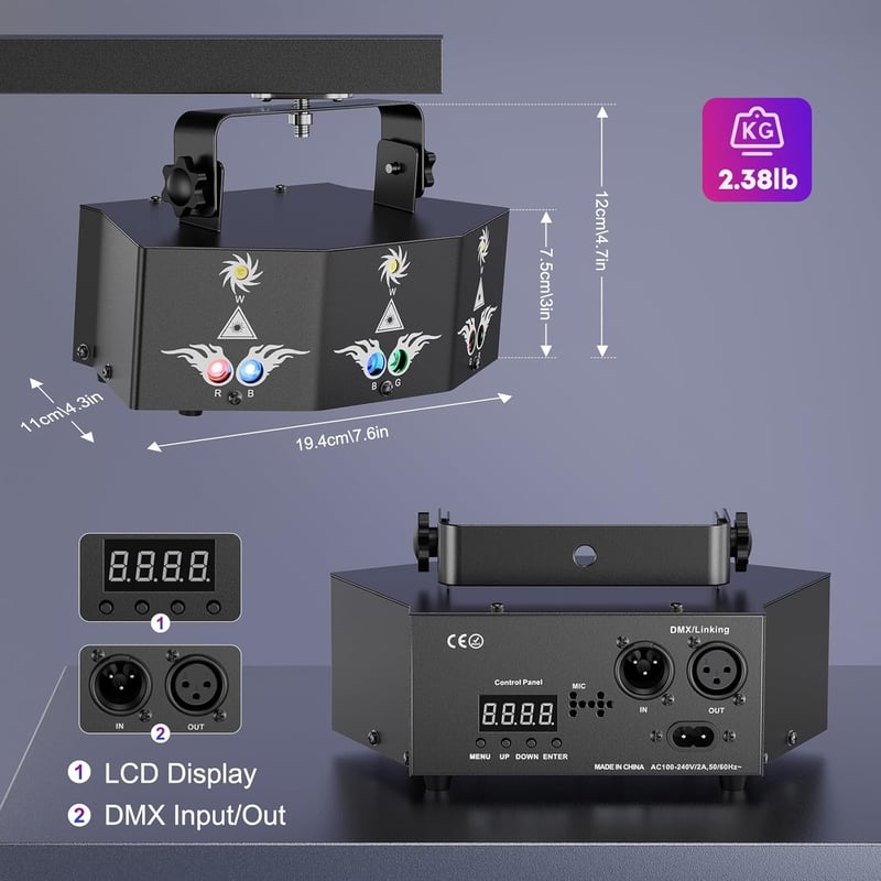 propulsion Life DMX RGB Diszkó Fényjáték - 9 Lencsés LED Parti Lámpa Hangvezérléssel, Távirányítóval - Esküvőre, Születésnapra, Klubokba, Re
