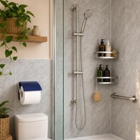 Fürdőszobaújító csomag: zuhanysín + kapaszkodó + 24 db csempematrica + WC-papírtartó + 2 db polc 1