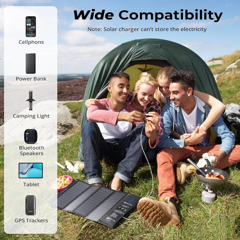 BigBlue 28W Hordozható Napelemes Töltő 3 USB Porttal, Vízálló, Összehajtható Napelem Panel Kempingezéshez, iPhone Android GoPro Eszközökhöz