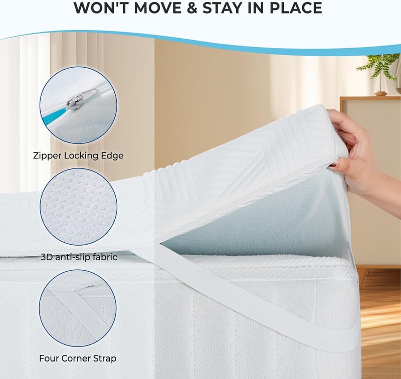 Autsel Memory Foam Matracvédő 140x190 cm - 7,5 cm Vastag Memóriahabos Fedőmatrac Csúszásgátló Réteggel, Mosható, Légáteresztő, Fehér