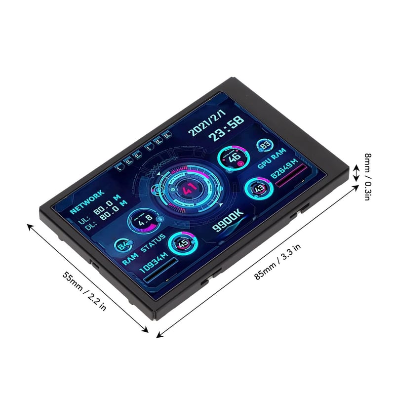 Bewinner 3,5" IPS PC Hőmérséklet és Teljesítmény Kijelző - CPU, RAM, HDD Monitor