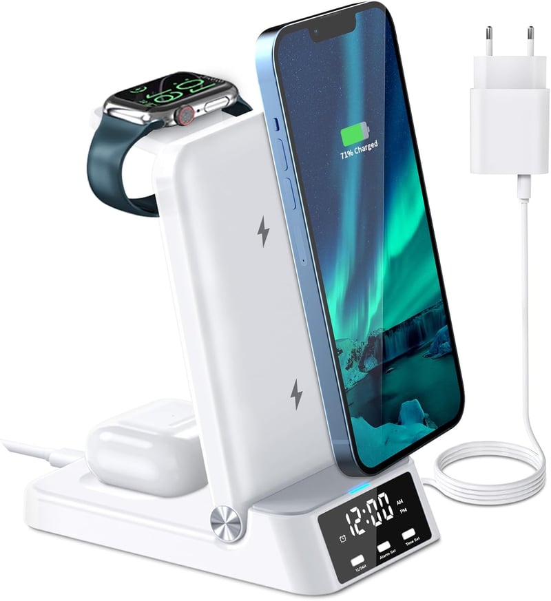 Apple 4 az 1-ben vezeték nélküli töltőállomás iPhone, iWatch és AirPods készülékekhez, 18W gyorstöltővel