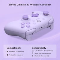 8bitdo Ultimate 2C Vezeték Nélküli Kontroller Windows PC és Android Eszközökhöz - 1000 Hz, Hall-Effekt Joystick, Programozható Gombok, Turbó 6