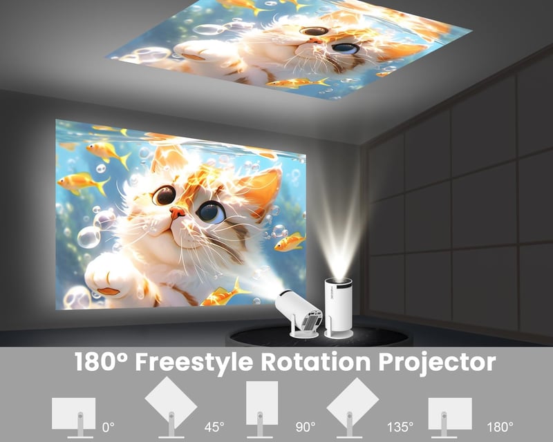 Hordozható 4K Full HD mini projektor, 180° forgatható, WiFi, 130" kijelző