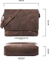 LEABAGS Vintage Bőr Férfi Válltáska 15"-os Laptophoz - Szürkésbarna 4