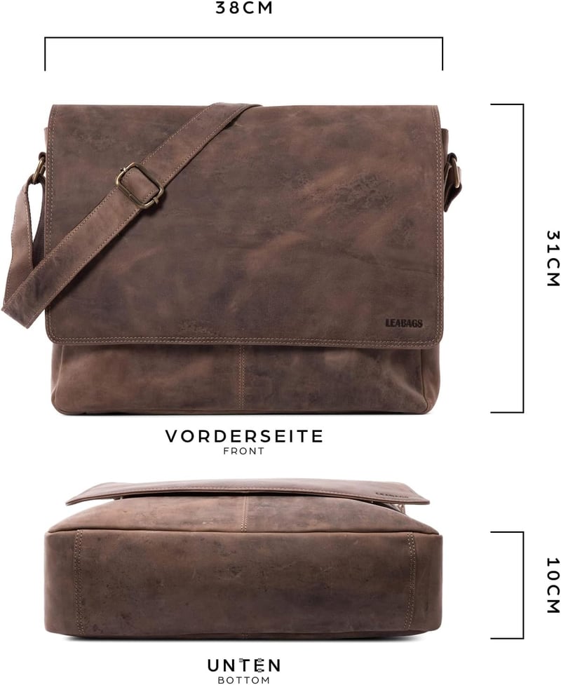 LEABAGS Vintage Bőr Férfi Válltáska 15"-os Laptophoz - Szürkésbarna