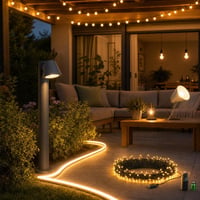 Pachet Iluminat Terasă: Lampă stâlp GU10 + Bandă LED 2m + Ghirlandă 10m + 2x Bec E27 1