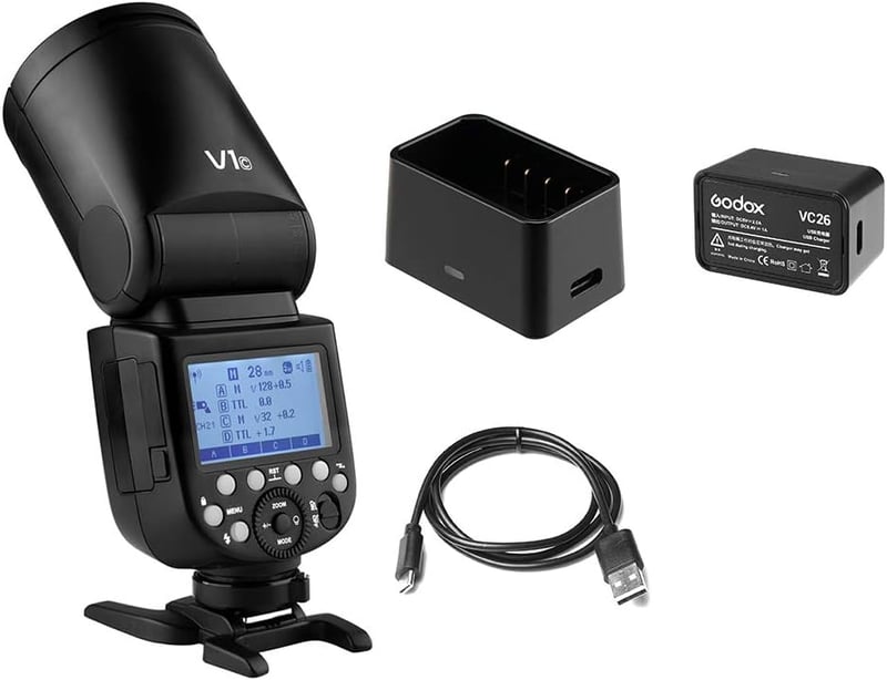Godox V1C Professzionális Vaku Kerek Fejjel - Canon EOS Kompatibilis (1500D, 3000D, 5D Mark III) - 2.4G Vezeték Nélküli Vakurendszer Fekete
