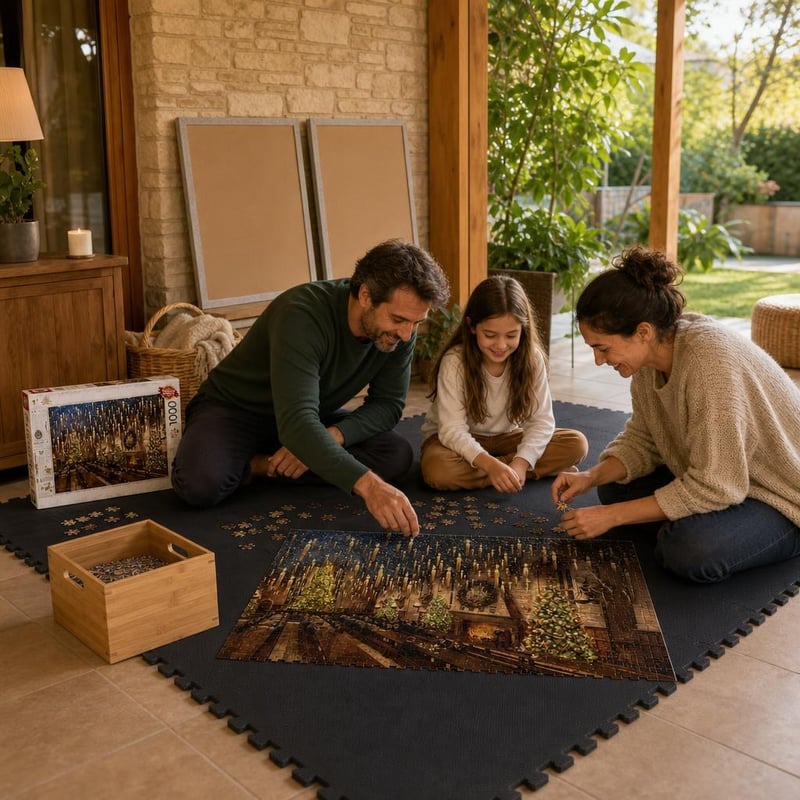 Set Puzzle Harry Potter: 1000 piese + covoraș puzzle + ladă bambus + 2 rame foto 50x70 cm