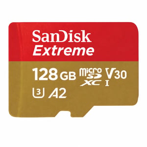 SanDisk Extreme microSDXC 128 GB memorijska kartica UHS-I U3 V30 A2 Class 10 za akcijske kamere i — Nedostaje adapter (stanje: pogledajte 2. sliku)