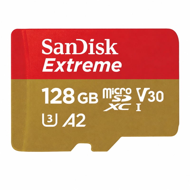 Pamäťová karta SanDisk Extreme microSDXC 128 GB UHS-I U3 V30 A2 Class 10 pre akčné kamery a — Chýba adaptér (stav: pozri 2. obrázok)