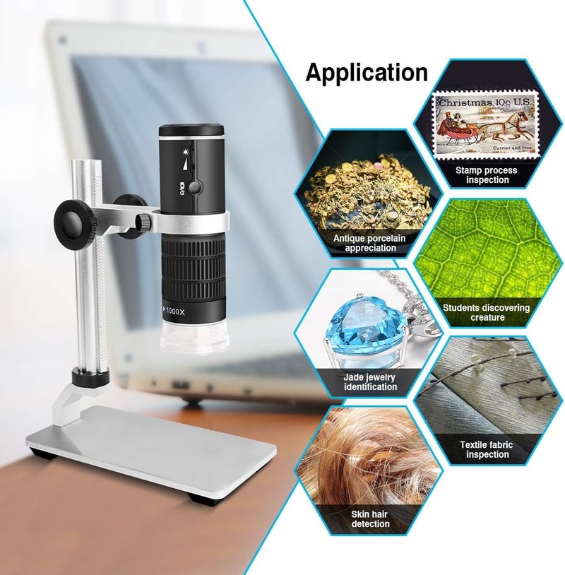 Cainda WiFi Digitális Mikroszkóp - 1080P HD Felvétel, 50-1000x Nagyítás, iOS/Android/Windows/Mac Kompatibilis, LED Világítással, Fém Állvánn