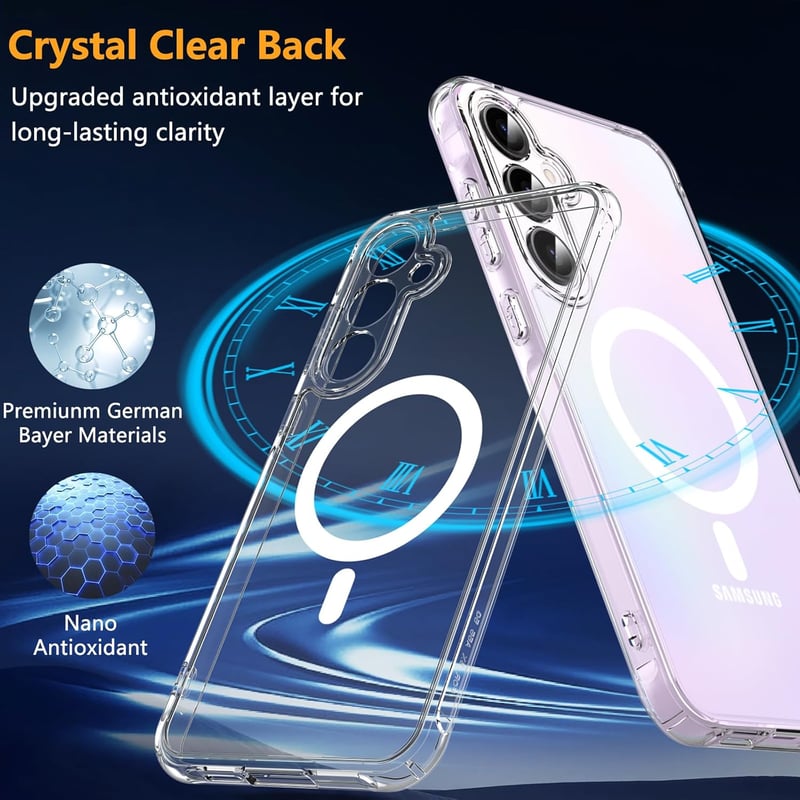 Samsung Galaxy A55 5G Átlátszó Mágneses Tok Edzett Üveggel - Katonai Védelem
