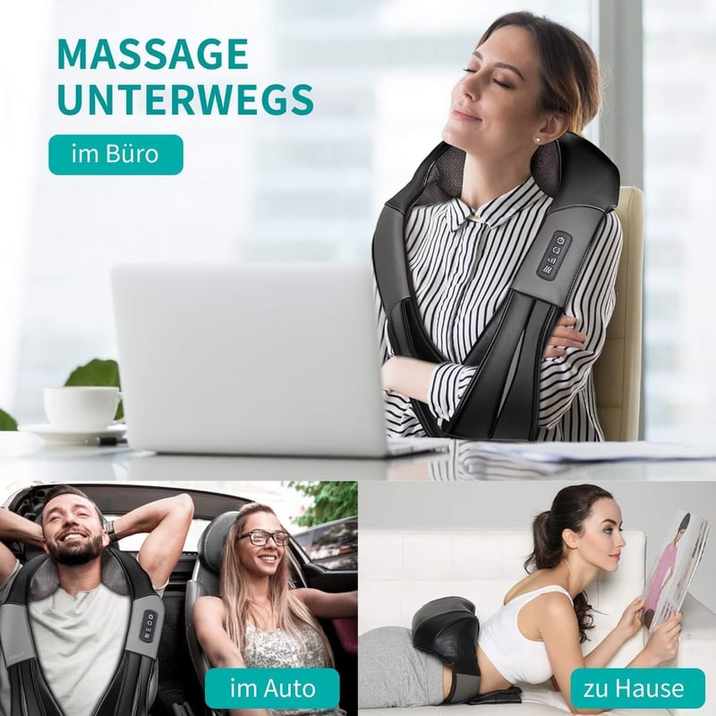 Nekteck 3D Nyak- és Hátmasszírozó Melegítő Funkcióval - Shiatsu Masszázs Otthonra, Irodába és Autóba