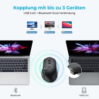 iClever MD360 Ergonomikus Bluetooth Egér - Vezeték Nélküli USB-C Tölthető Egér Jiggler Funkcióval, Csendes Kattintás, 3 Eszköz Csatlakoztatá 2