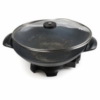 DOMO Elektromos Wok 5 literes, üvegfedéllel, tapadásmentes bevonattal, 2200 W – Outlet, horpadt fedél, leperkedt festék a tálban 1