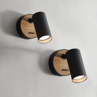 ouglres Fekete Fali Lámpa Kapcsolóval, 2 db, Fa-Alumínium Retro Spotlámpa, Forgatható, Kompakt Beltéri Világítás Hálószobába, Nappaliba, GU1 1