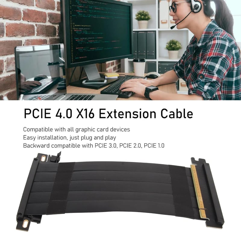 ASHATA PCIe 4.0 X16 Riser Kábel, 40cm Fekete, Rugalmas VGA Hosszabbító, 180° GPU Grafikus Kártya Adapter, RTX 4000 és RX 7000 Sorozattal Kom