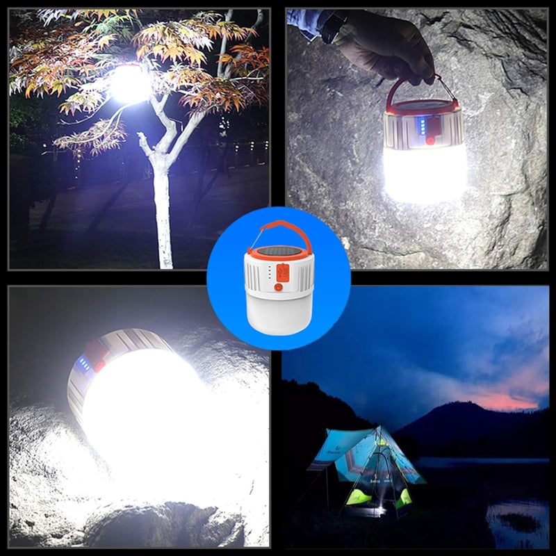 XVZ Napelemes LED Kempinglámpa - USB-s, Vízálló, 5 Fénymód, Powerbank - Fehér