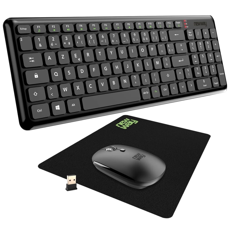 NEWWAY Vezeték Nélküli Billentyűzet és Egér Szett - Fekete, USB és WiFi Csatlakozás, Hordozható, PC Kompatibilis, ON-KM01F Modell