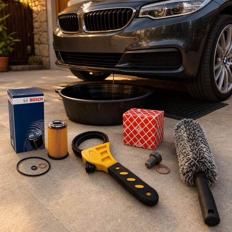 Sada na výmenu oleja BMW: filter + kľúč + skrutka + kefa na disky