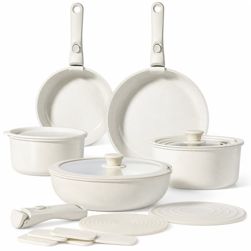 Set de oale GiPP din 15 piese cu mâner detașabil, strat ceramic antiaderent, inducție, stivuibile — lipsește un capac (stare: vezi a 2-a imagine)