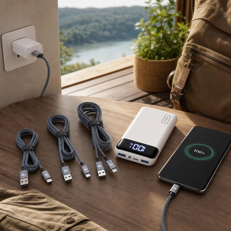 Záchranný balík na cesty: 58W nabíjačka + 3x USB-C kábel + 20000 mAh powerbank
