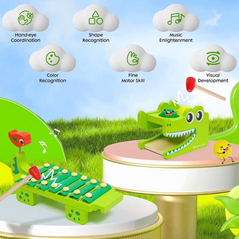 Montessori fa xilofon és kalapácsjáték 2 az 1-ben, fejlesztő zenei játék gyerekeknek