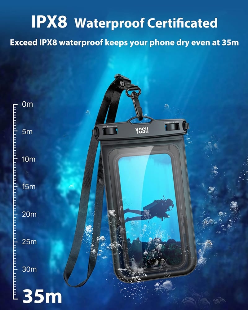 YOSH vízálló telefontok XXL méretű készülékekhez, 9"-ig, kártyatartóval - iPhone 15 Pro Max, Samsung S24 Ultra kompatibilis