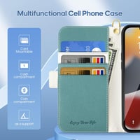 iPhone 13 Kék-Zöld Bőrhatású Mágneses Pénztárcatokja Kártyatartóval 3