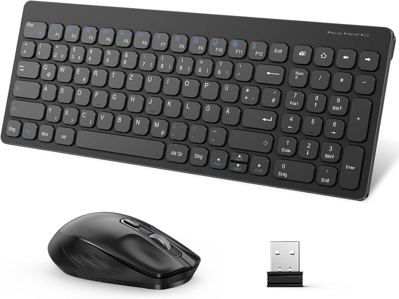 OMOTON vezeték nélküli billentyűzet és egér szett, Windows kompatibilis, QWERTZ, fekete